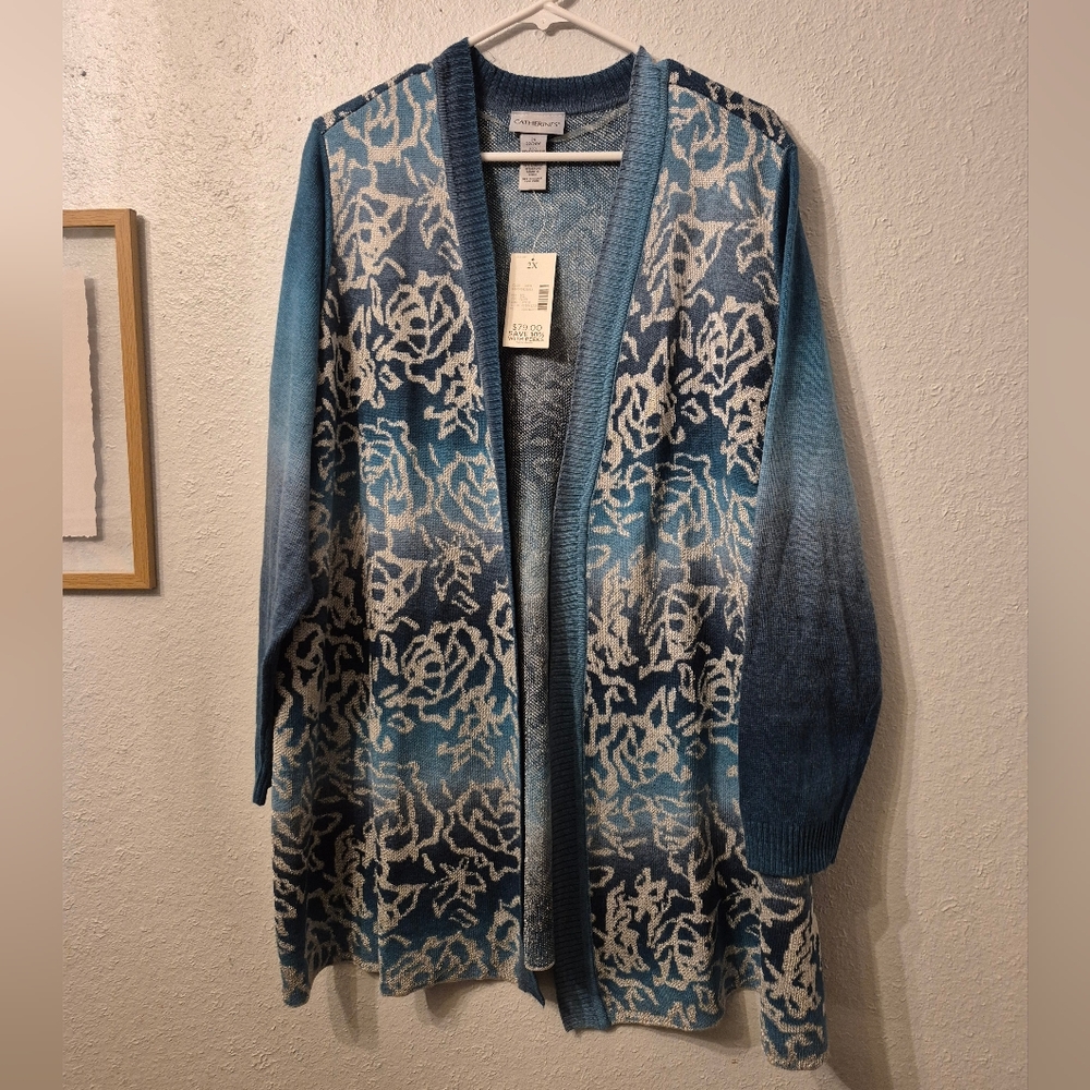 Catherines Blue and White Jean Jacket with Swirling Design